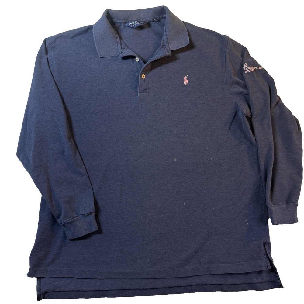 Ralph Lauren Polo Golf Shirt Mens XL‎ Blue Long Sleeve Horseshoe Bay Resort